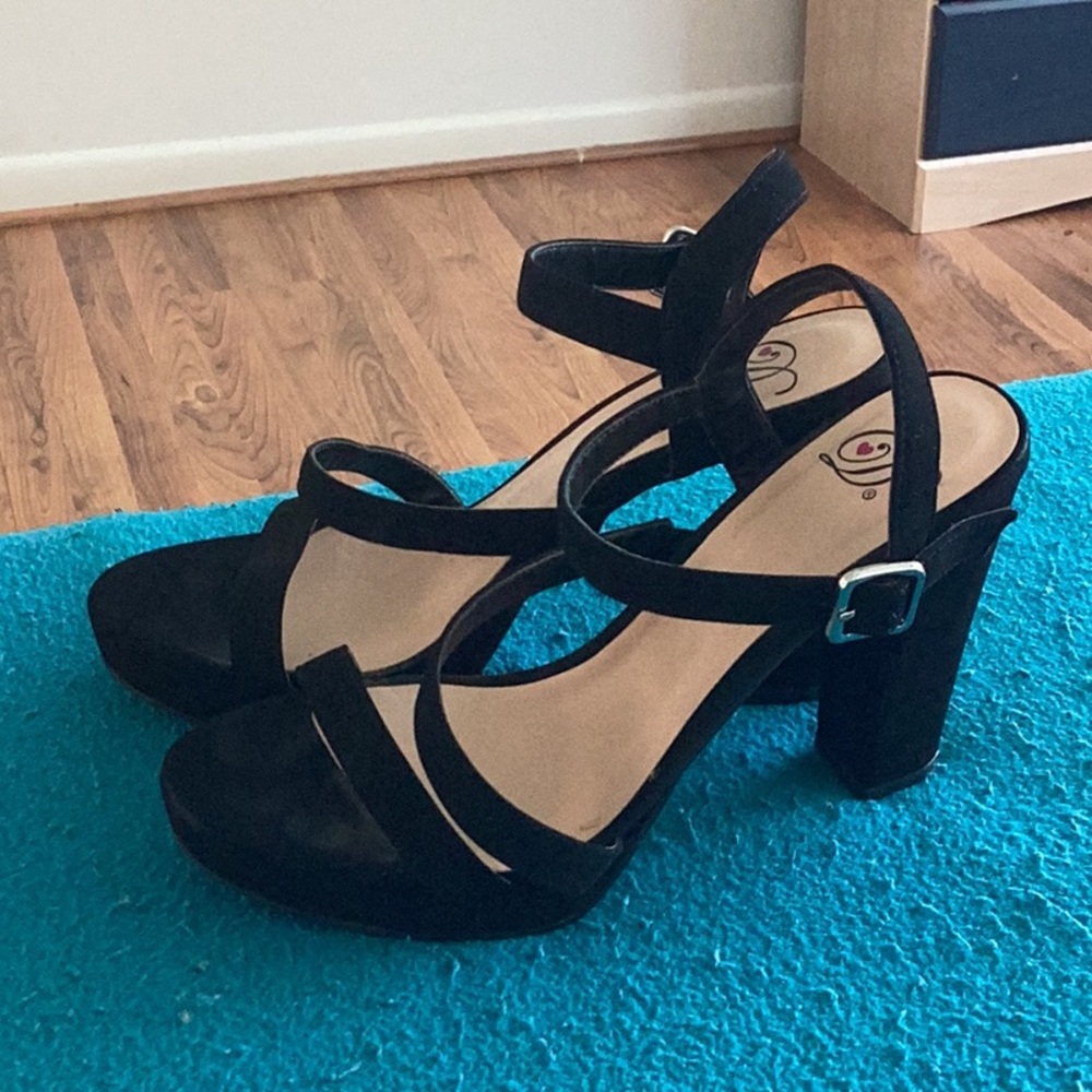 Black Strappy Block Heel Sandals
